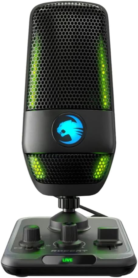 ROCCAT USB Torch Microphone, Studio Grade Audio, Wired Computer Gaming Mic, AIMO RGB Lighting with Indicator