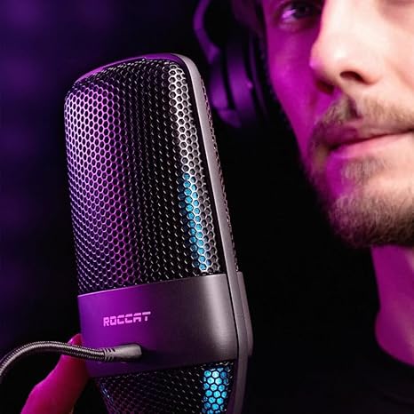 ROCCAT USB Torch Microphone, Studio Grade Audio, Wired Computer Gaming Mic, AIMO RGB Lighting with Indicator