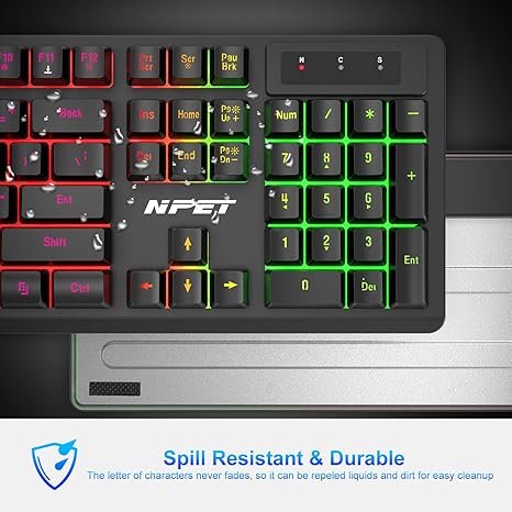 NPET S21 Wireless Gaming Keyboard and Mouse Combo, RGB Backlit, Quiet Ergonomic Mechanical Feeling, 3200DPI Gaming Mouse, for Desktop