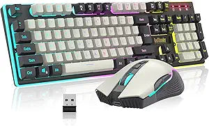 RedThunder K10 Wireless Gaming Keyboard and Mouse Combo, 3800mAh LED Backlit Rechargeable Battery, Anti-Ghosting Mechanical Feeling Keyboard + 7D 3200DPI Mice for PC Laptop