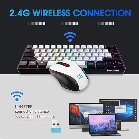 Snpurdiri 2.4G Wireless Gaming Keyboard and Mouse Combo, Including 60% Business Feel RGB Backlit Mini Keyboard, Ergonomic Small Vertical Feel Wireless Mouse