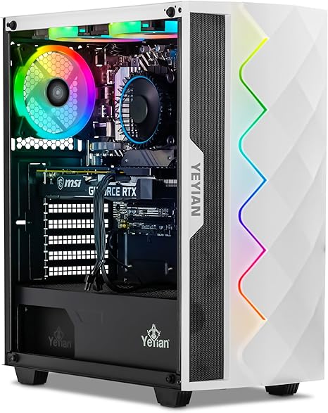 YEYIAN GeForce RTX 4060 Gaming PC, AMD Ryzen 5 7500F (>5700X), 16GB DDR5 5600, 1TB NVMe SSD, WiFi & VR Ready, Win 11 Home Prebuilt PC for Gamers, Tower Computer with Keyboard and Mouse